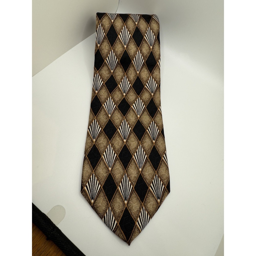 Vintage JZ Richards USA Silk Jacquard Tie 4" Wide Abstract Art Deco